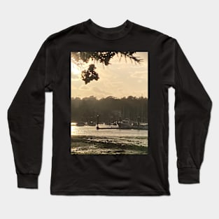 Sunset Shimmer by the sea with Boats Bobbing Beautifully Long Sleeve T-Shirt